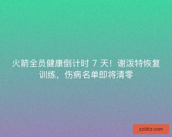 火箭全员健康倒计时 7 天！谢泼特恢复训练，伤病名单即将清零